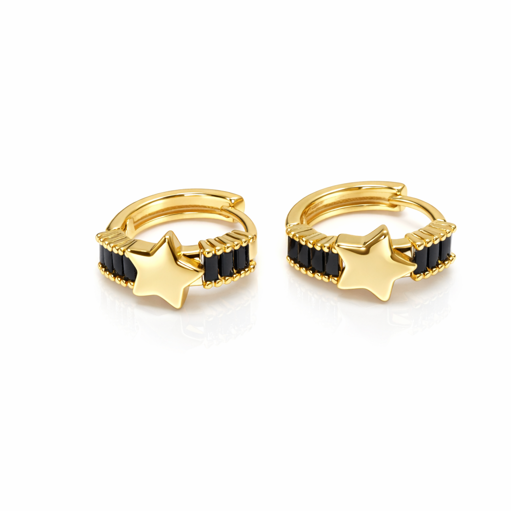 Star Charm Baguette Hoop Earrings