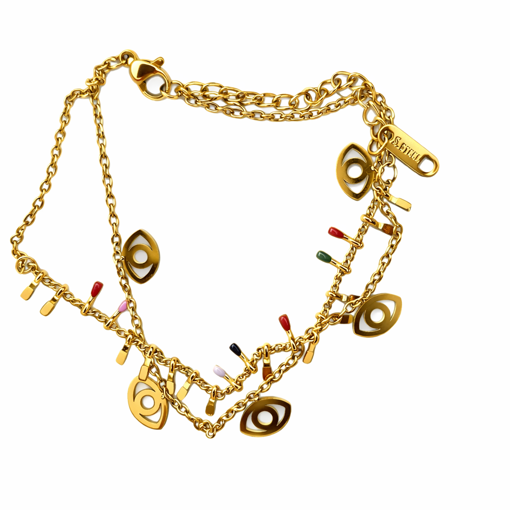 Evil Eye Charm Anklet with Multicolor Accents