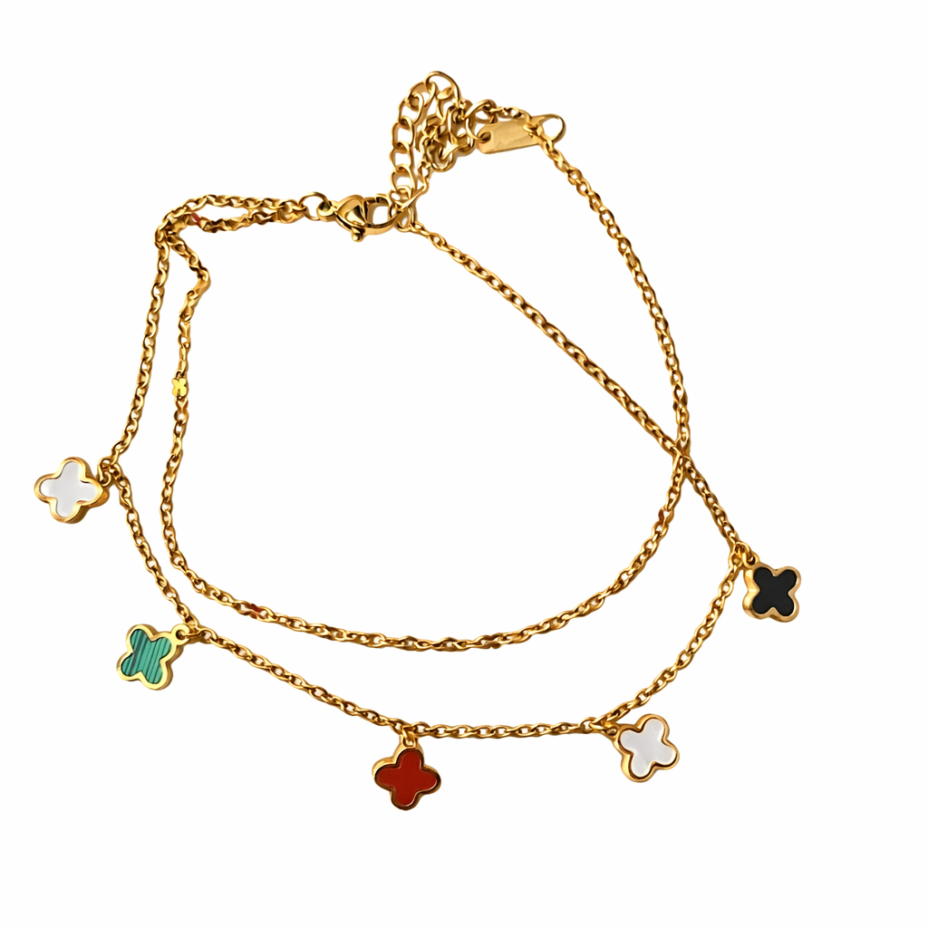 Multi-Color Clover Charm Anklet