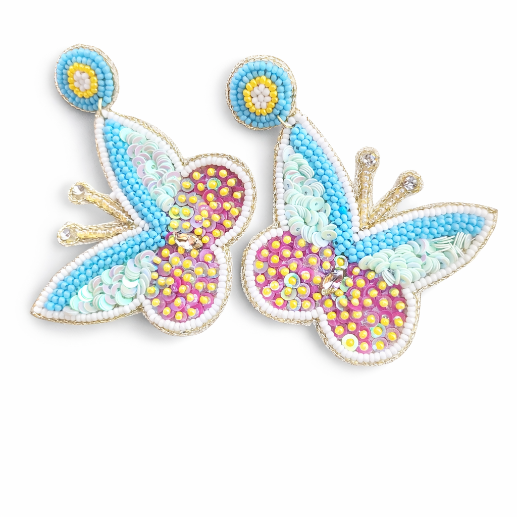 Handcrafted Beaded Butterfly Statement Earrings