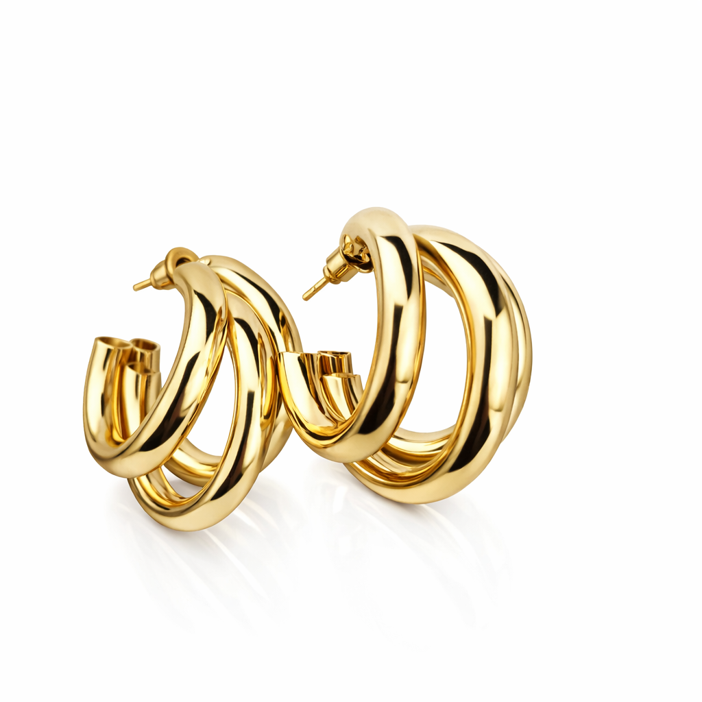 Bold Double Layer Gold Hoop Earrings