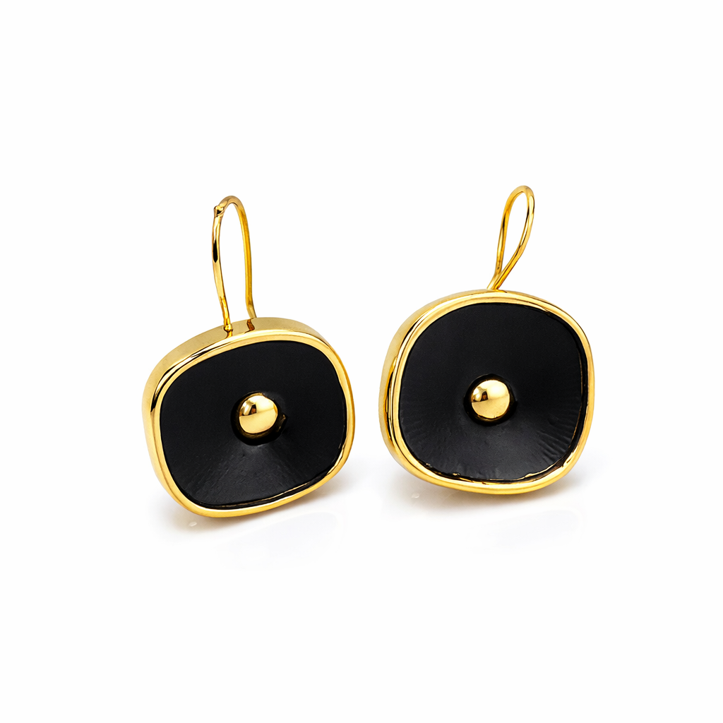 Black Onyx Square Drop Earrings