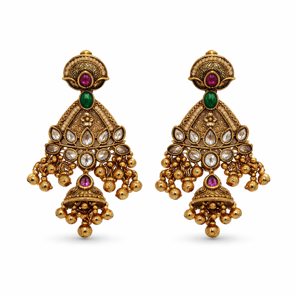 Ruby & Emerald Kundan Jhumka Earrings