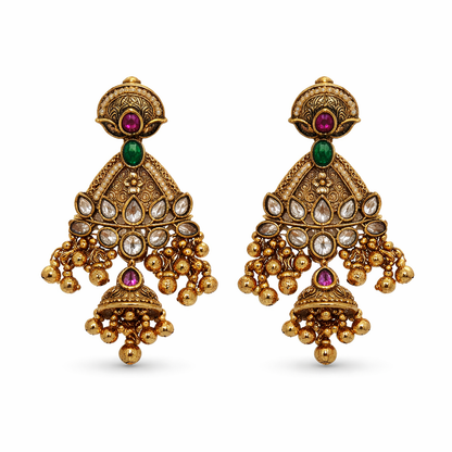 Ruby & Emerald Kundan Jhumka Earrings