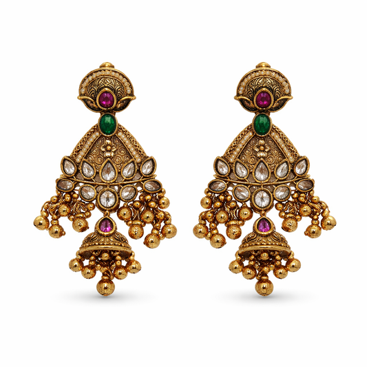Ruby & Emerald Kundan Jhumka Earrings