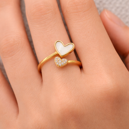 Double Heart Mother-of-Pearl Adjustable Ring