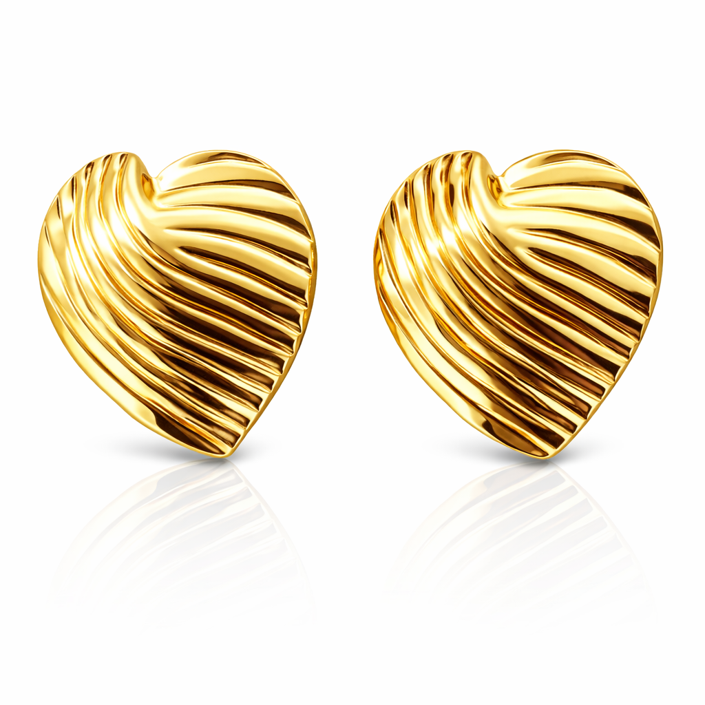 Golden Ripple Heart Stud Earrings