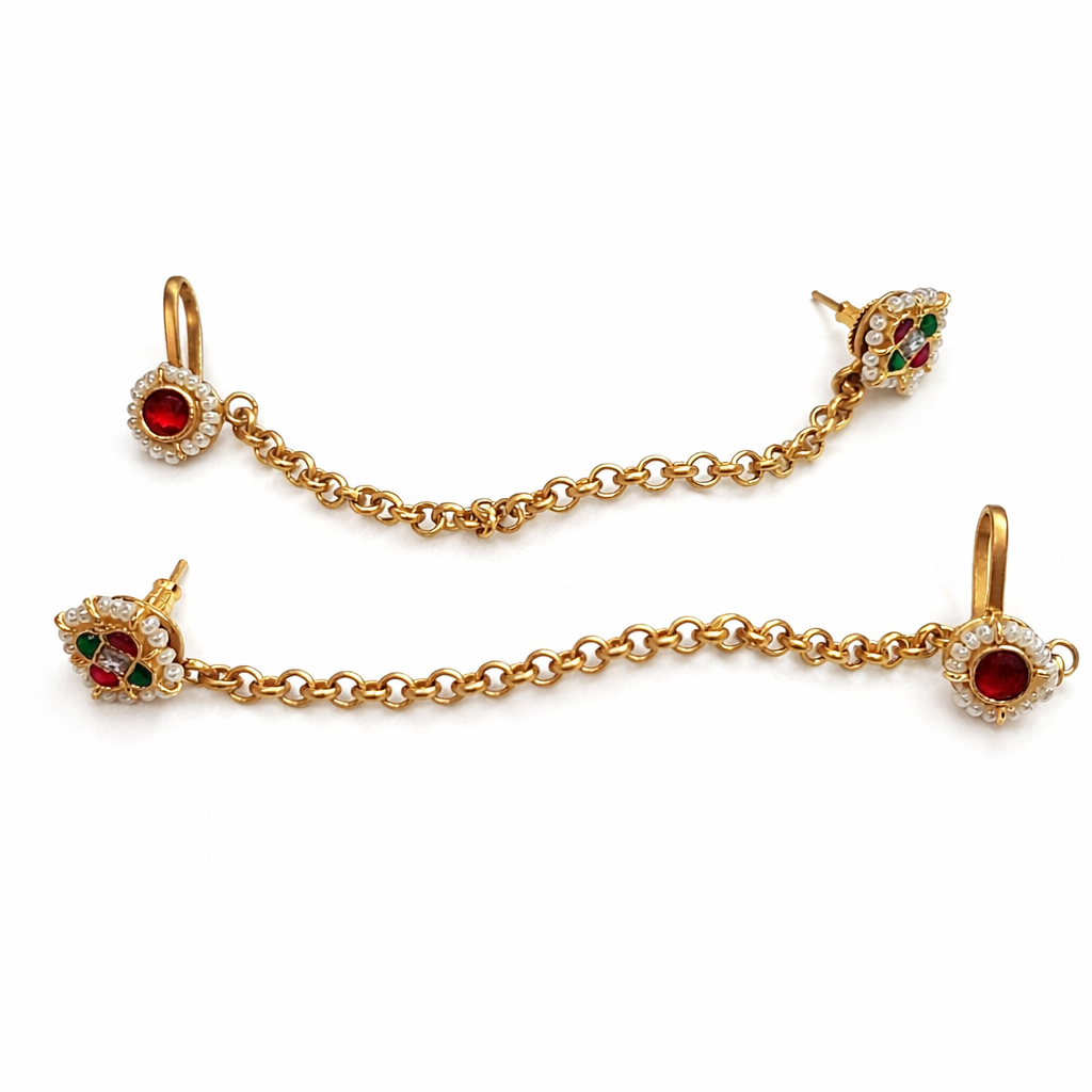 Kundan Pearl Ear Chain