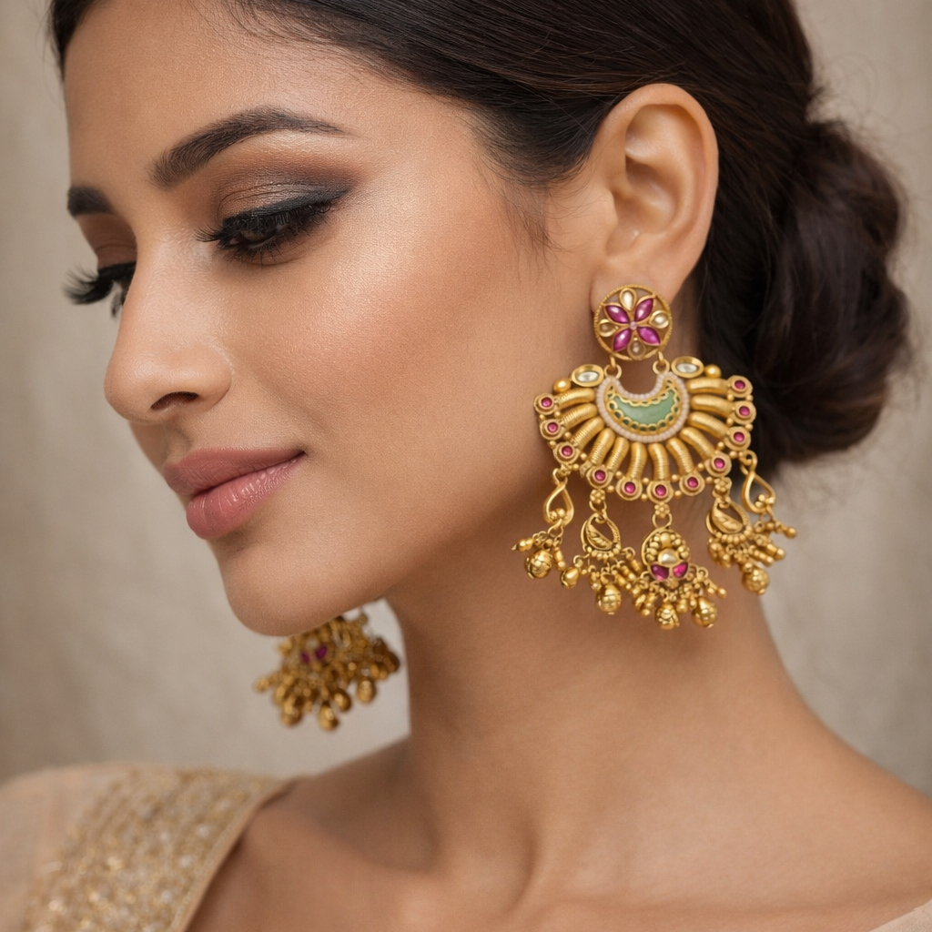 Antique Gold Chandbali Earrings