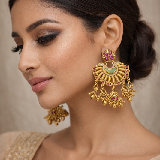 Antique Gold Chandbali Earrings