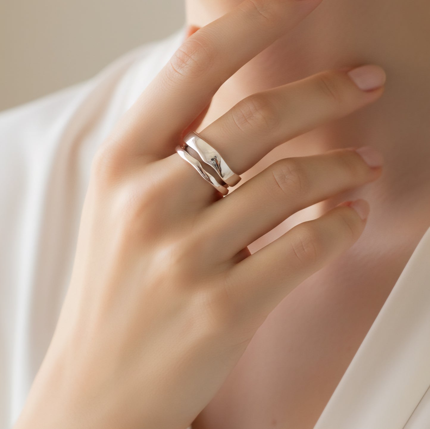 Silver Plated Dual Wave Adjustable Ring