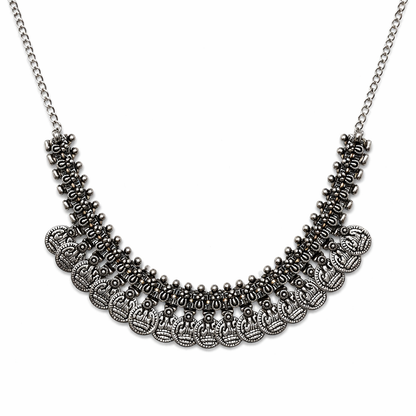 Oxidised Silver Look Coin Necklace