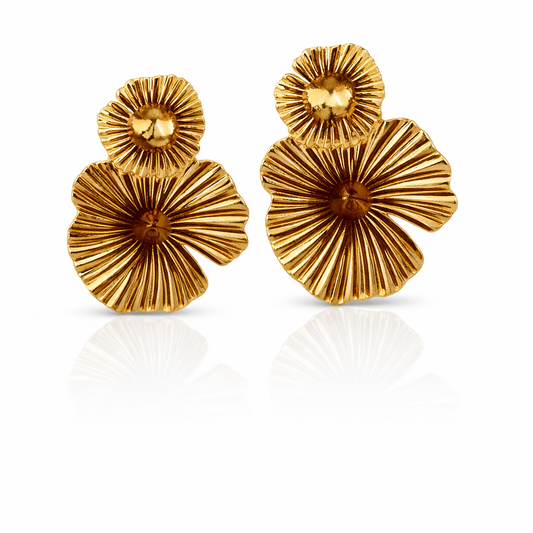 Golden Bloom Textured Flower Stud Earrings