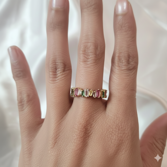 Multicolor Baguette Open Cuff Ring