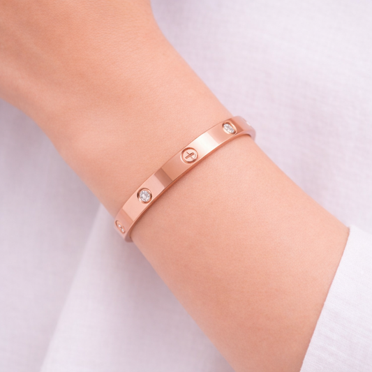 Rose Gold Screw-Motif Bangle Bracelet