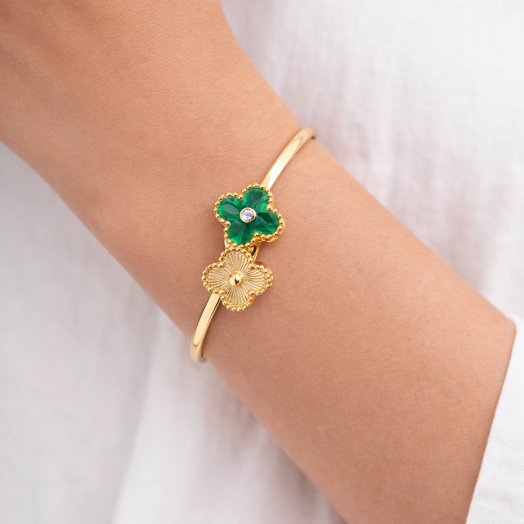 Dual Clover Green & Gold Bracelet