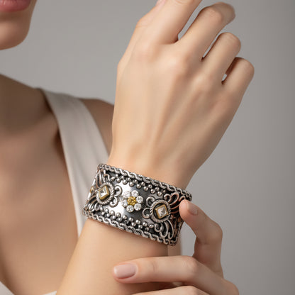 Oxidised Silver Look Wide Cuff Bracelet