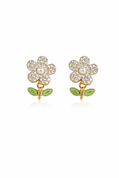 Crystal Bloom Pearl Floral Stud Earrings