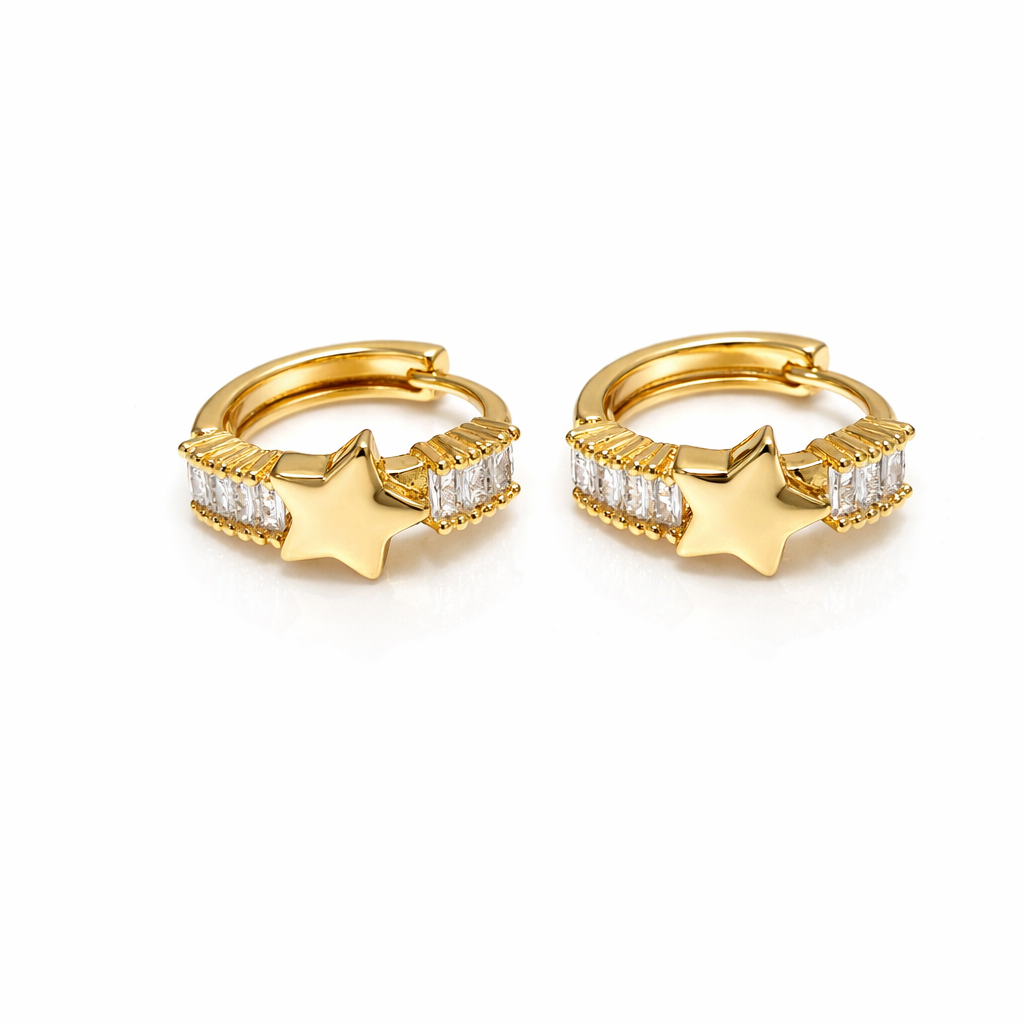 Star Charm Baguette Hoop Earrings