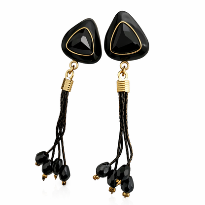 Triangular Stone Tassel Drop Earrings