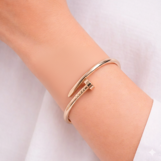 Rose Gold Nail-Inspired Open Bangle Bracelet
