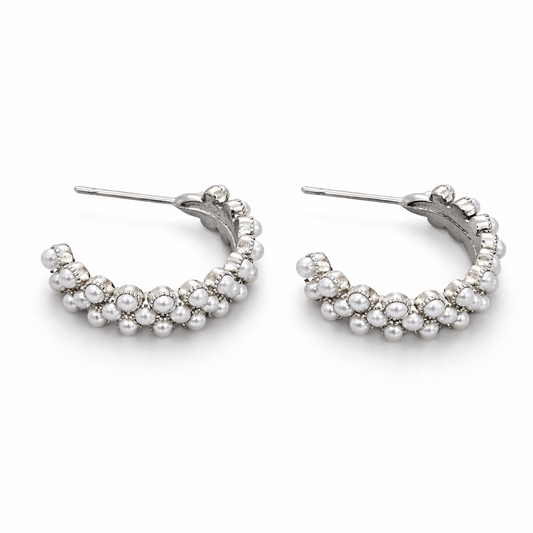 Pearl Cluster Mini Hoop Earrings