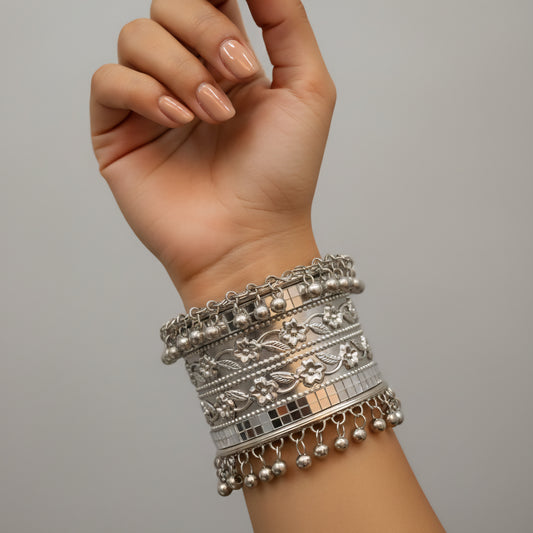 Handcrafted Oxidised Silver Look Wide Bracelet