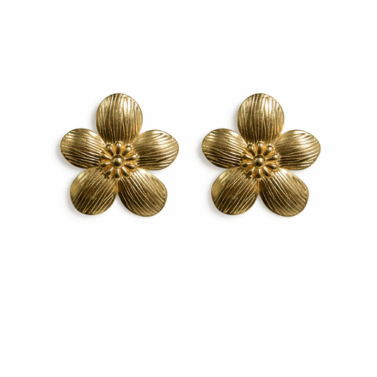 Golden Bloom Textured Floral Stud Earrings