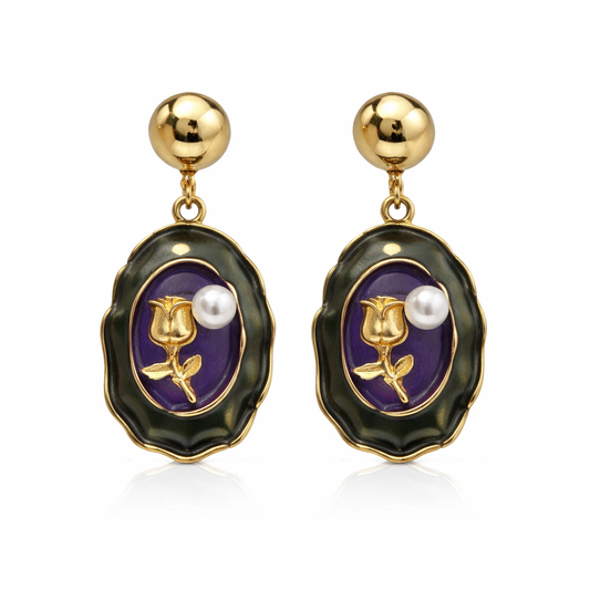 Royal Rose Pearl Drop Earrings