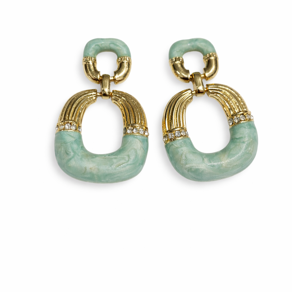 Mint Stone Oval Drop Earrings